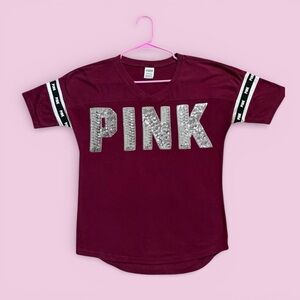 PINK Victoria's Secret Maroon Sequin Tee